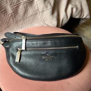kate spade Black Pebbled Leather Crossbody Belt Bag with Gold Hardware